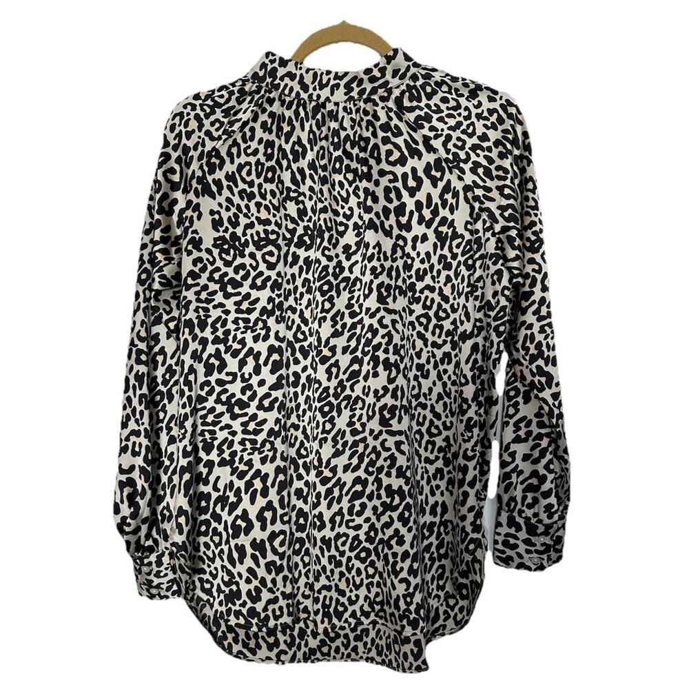 New $59.50 Loft Leopard Mock Neck Long Sleeve Satin White & Black Blouse XS